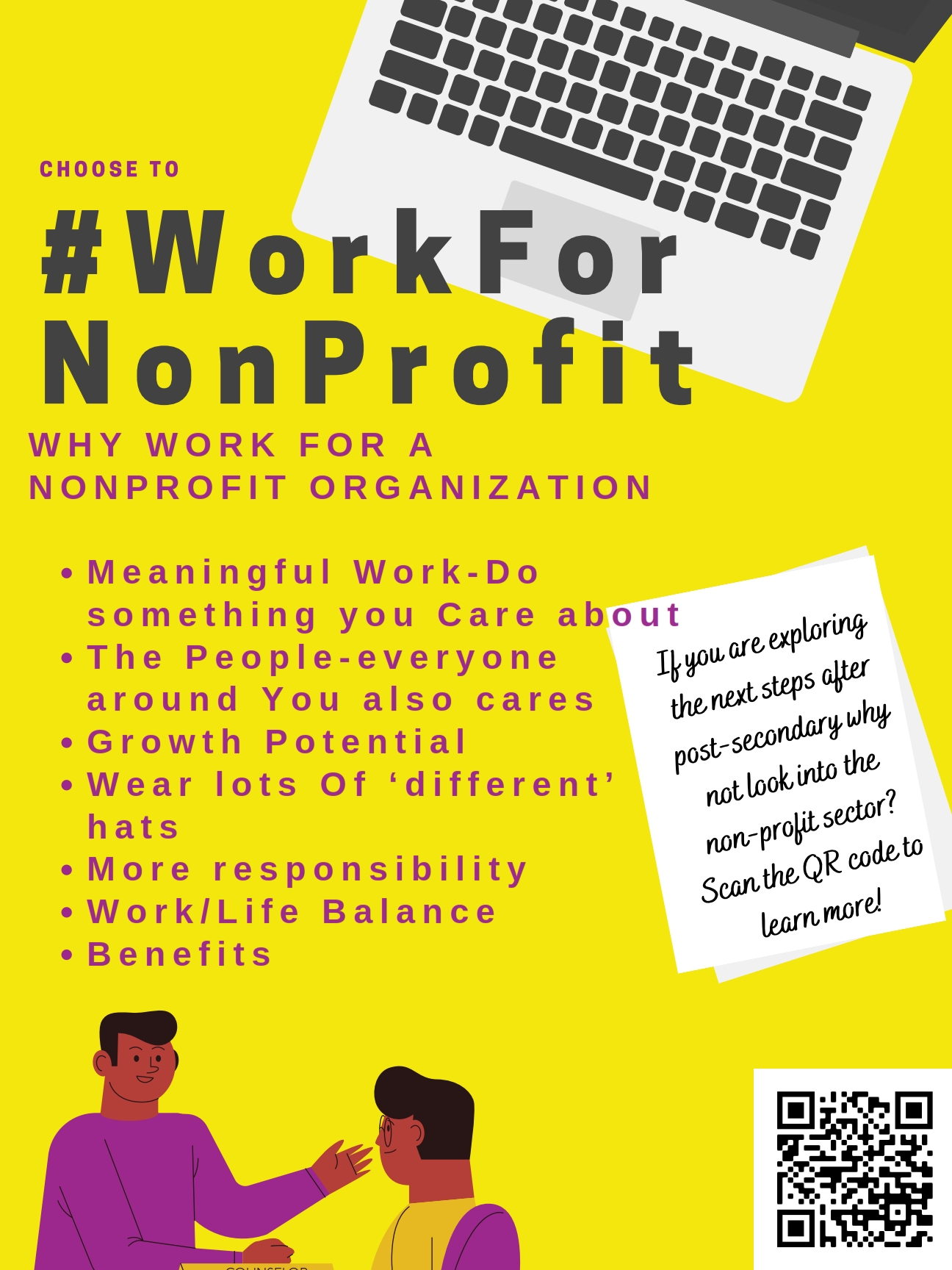 #WorkForNonProfit poster with reasons as to why to work for non profit - visit the website for more information